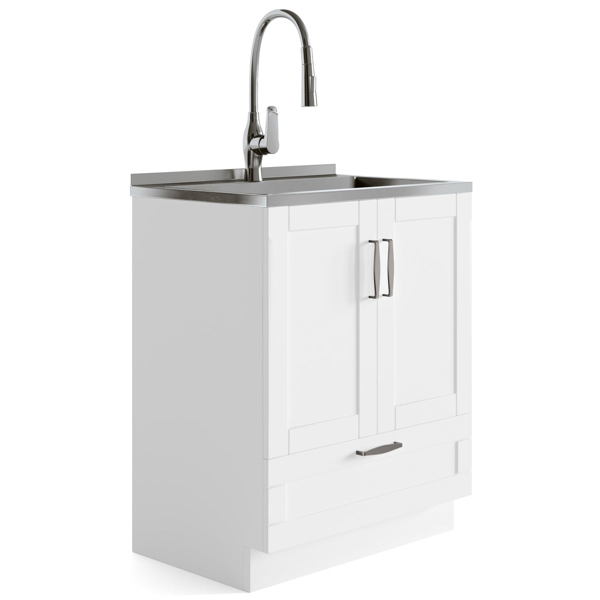 Simpli Home Reed Freestanding Laundry Sink with Cabinet, Drain, and Faucet