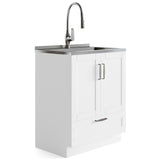 Simpli Home Reed Freestanding Laundry Sink with Cabinet, Drain, and Faucet