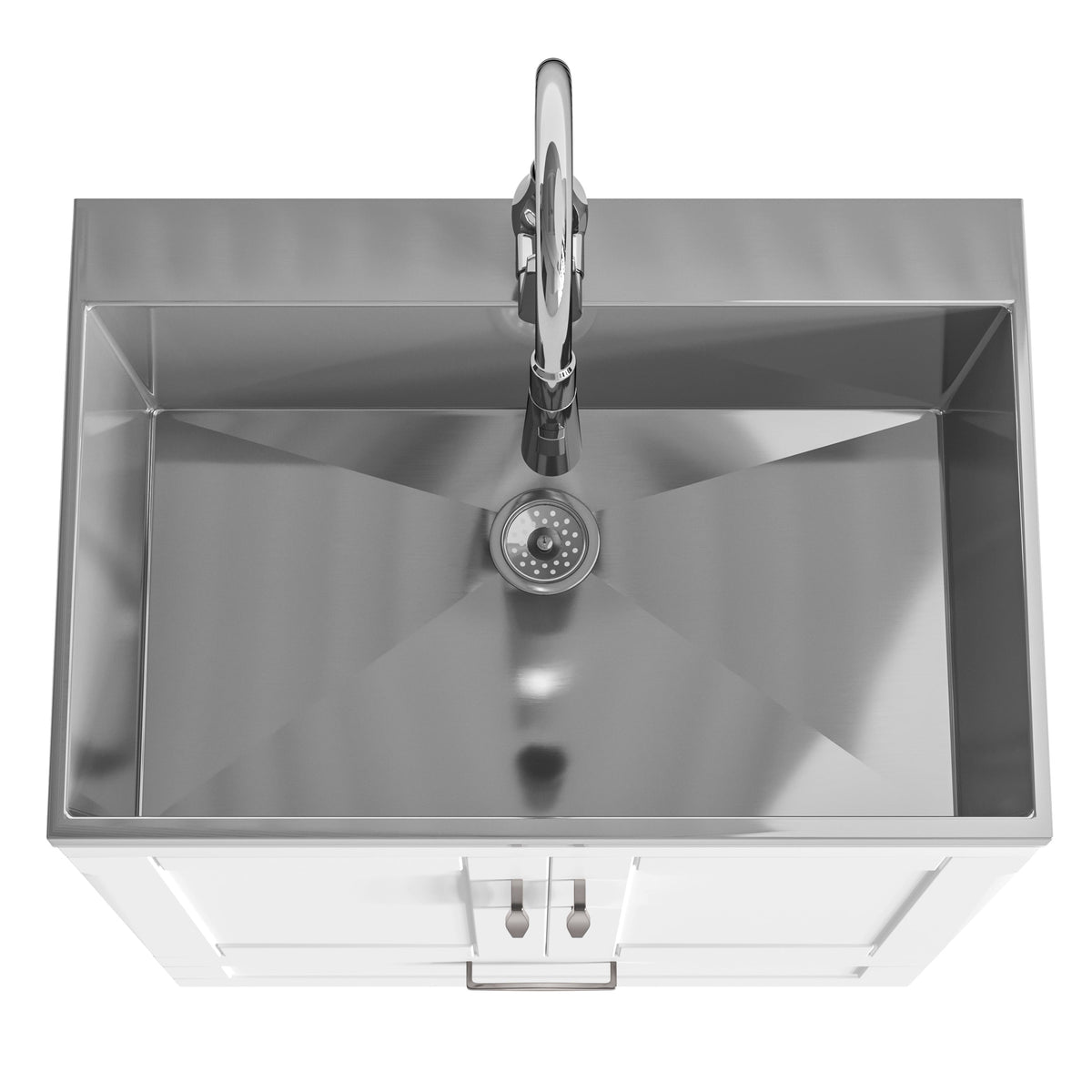 Simpli Home Reed Freestanding Laundry Sink with Cabinet, Drain, and Faucet