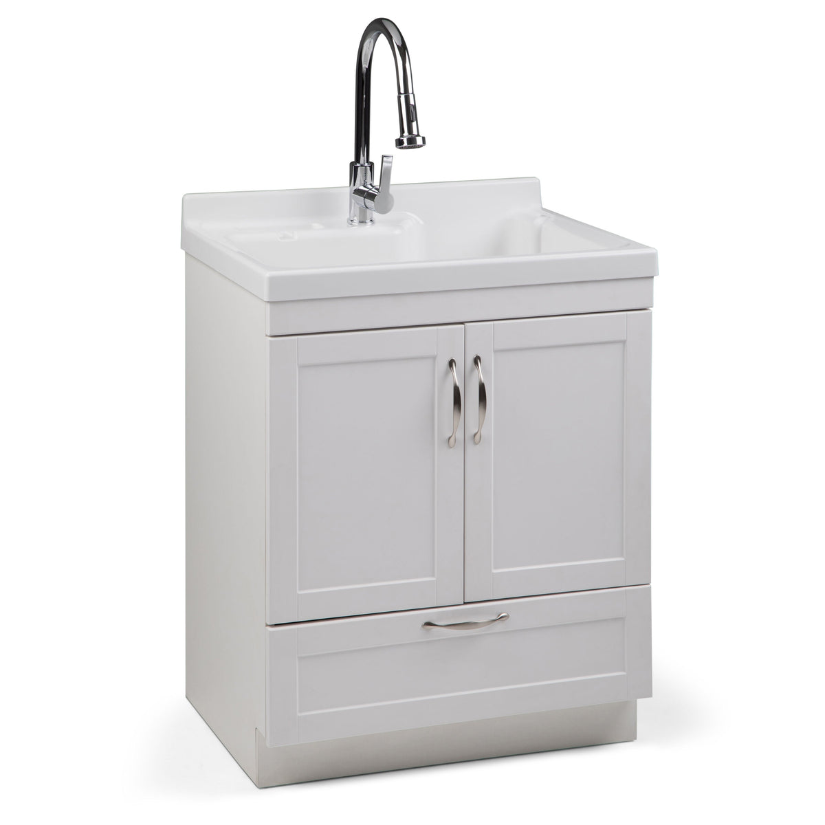 Simpli Home Maile 28" Freestanding Pure White Laundry Sink with Cabinet and Faucet
