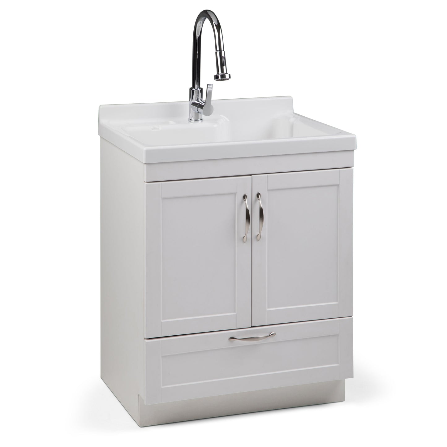 Simpli Home Maile 28" Freestanding Pure White Laundry Sink with Cabinet and Faucet