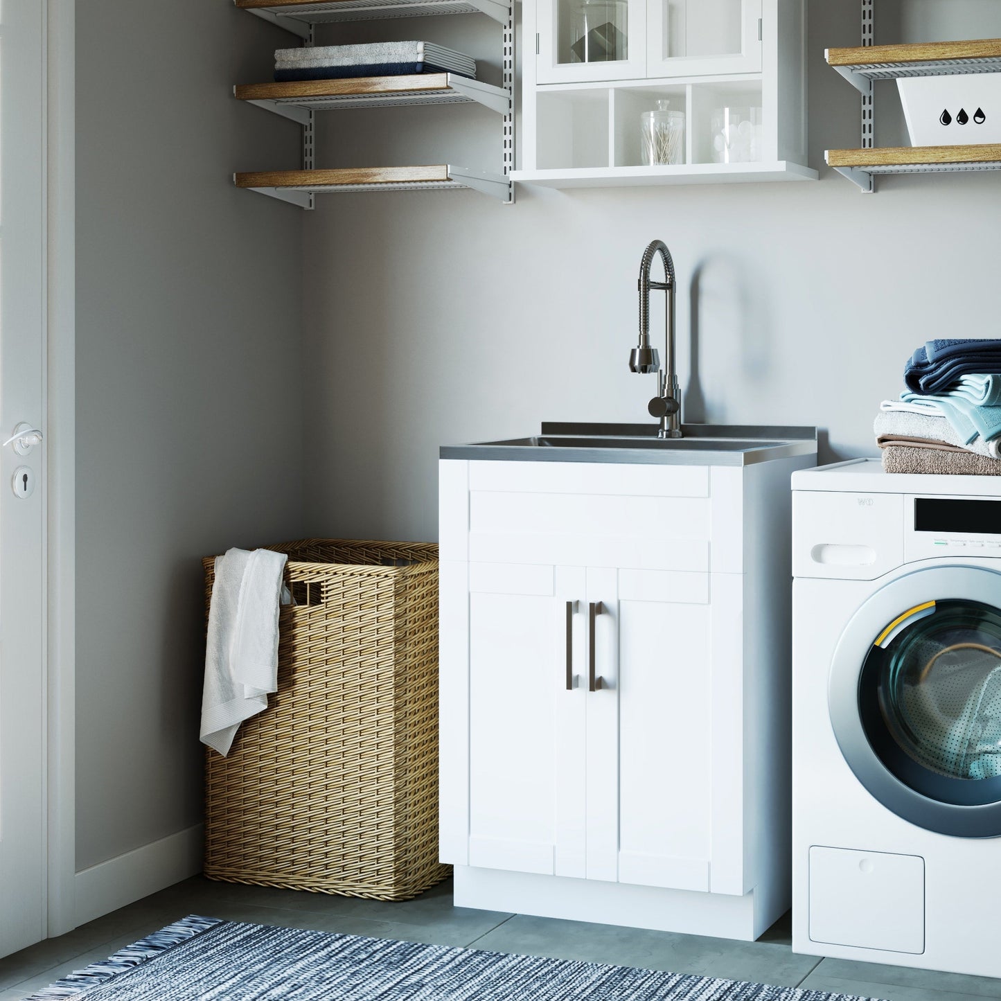 Simpli Home Hennessy 23.6-in Freestanding Laundry Sink with Cabinet