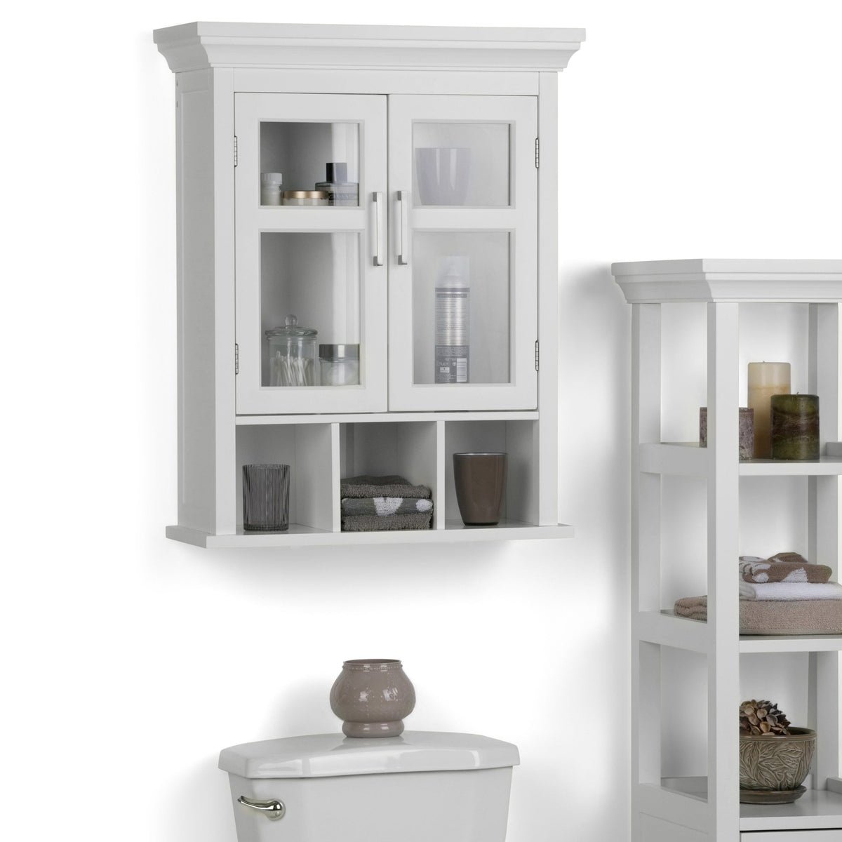 Simpli Home Avington 23.6-in x 30-in x 10-in White Soft Close Bathroom Wall Cabinet