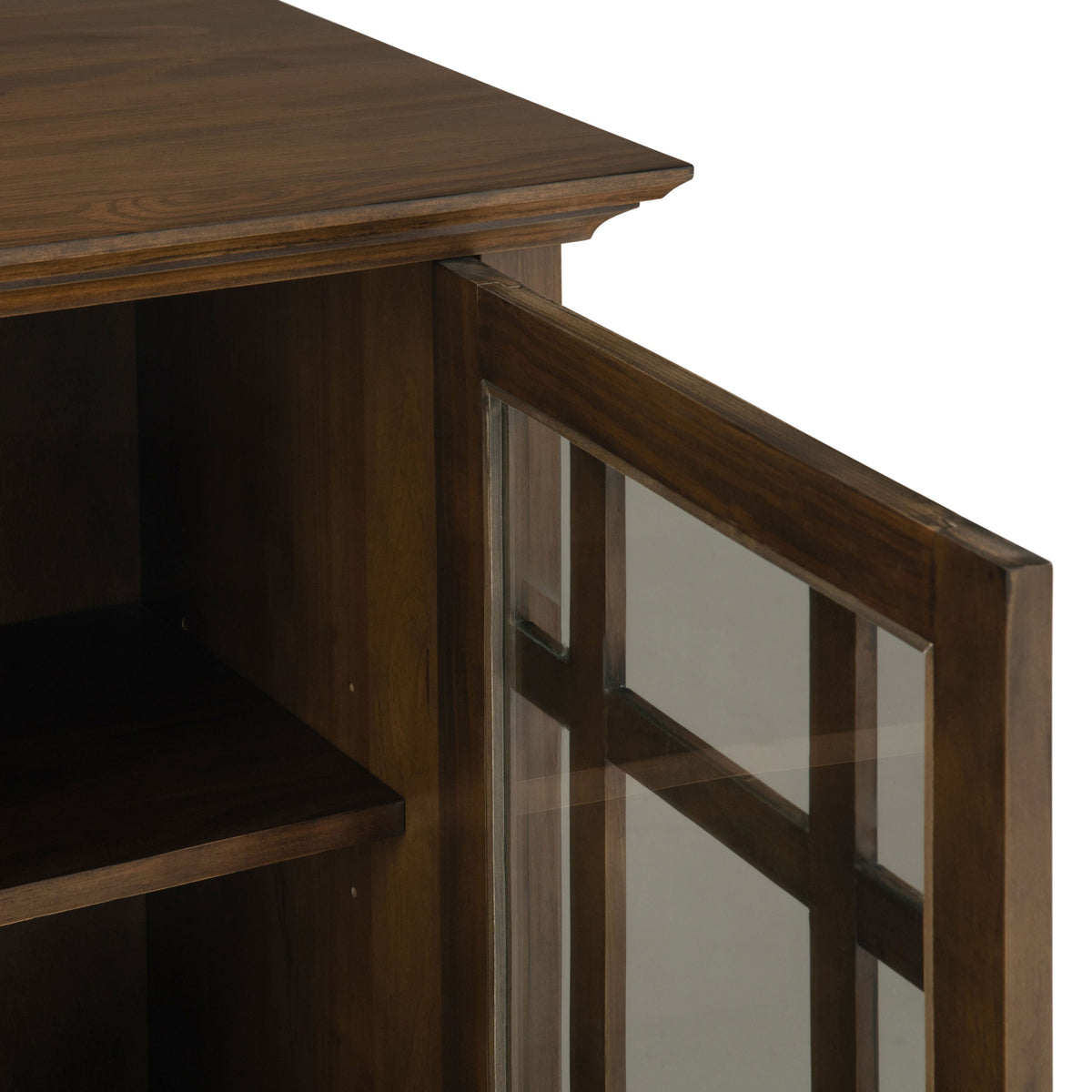 Simpli Home Bedford Rustic Natural Aged Brown Transitional Wood Media Cabinet
