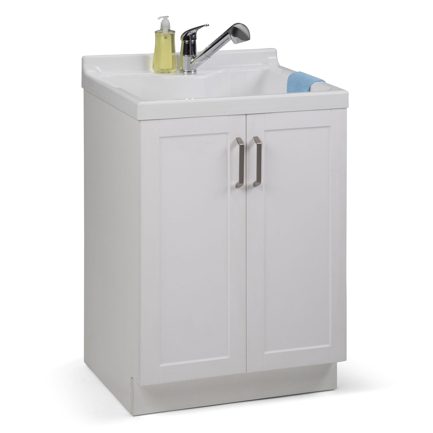 Simpli Home Kyle 23.8-in Freestanding Laundry Sink with Cabinet, Drain, and Faucet