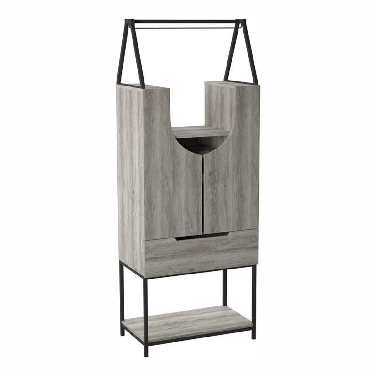 Furniture of America 7-Bottle Vintage Gray Oak Composite Wine Cabinet