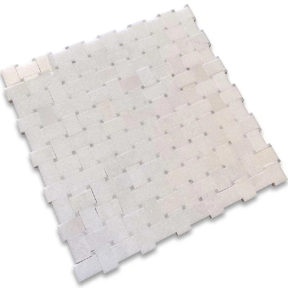 Apollo Tile Athens White 12-in x 12-in Polished Natural Stone Marble Basketweave Marble Look Floor and Wall Tile (4.83-sq. ft/ Carton)