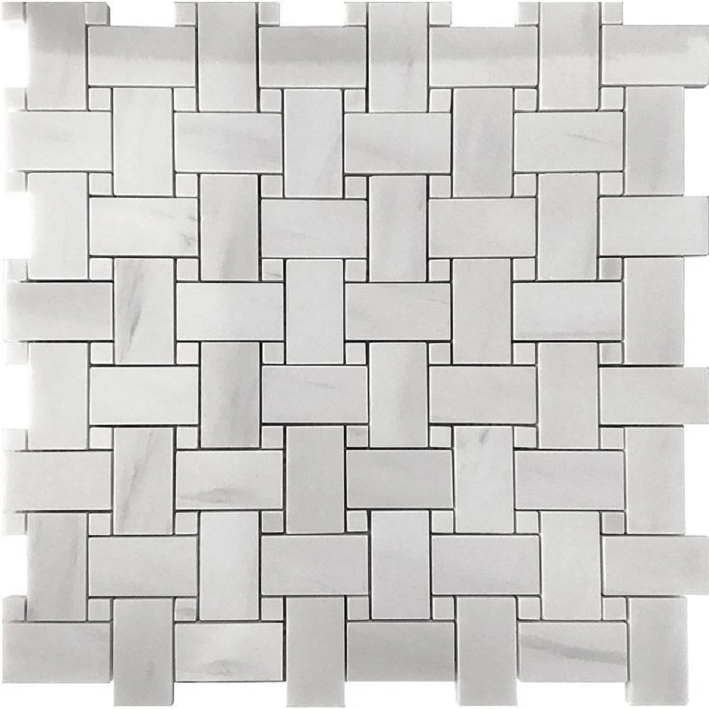 Apollo Tile (Sample) Athens White 4-in x 4-in Polished Marble Basketweave Mosaic Floor and Wall Tile