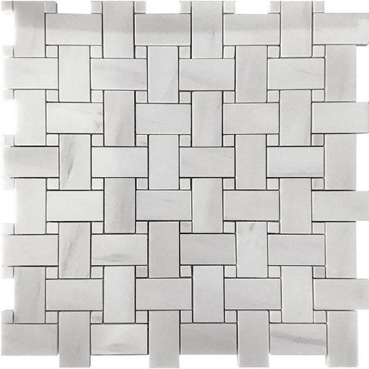 Apollo Tile (Sample) Athens White 4-in x 4-in Polished Marble Basketweave Mosaic Floor and Wall Tile