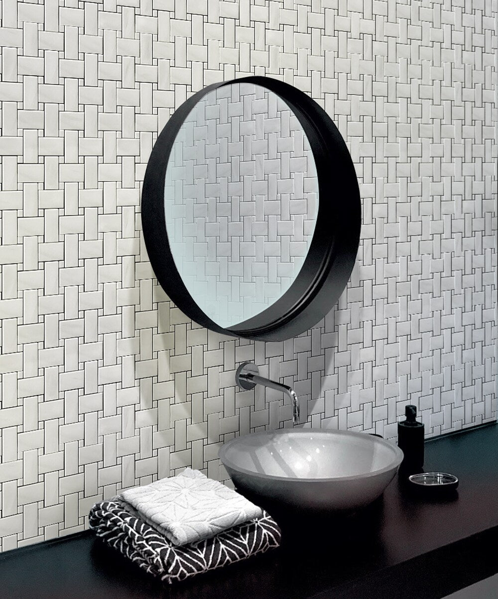Apollo Tile (Sample) Athens White 4-in x 4-in Polished Marble Basketweave Mosaic Floor and Wall Tile