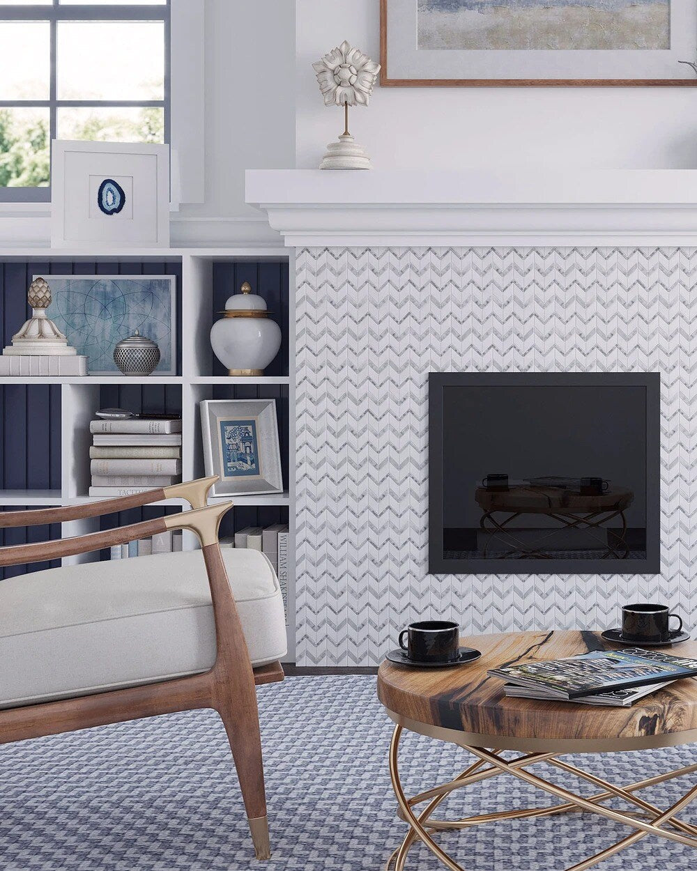 Apollo Tile (Sample) Athens White and Gray 4-in x 4-in Polished Marble Chevron Marble Look Floor and Wall Tile