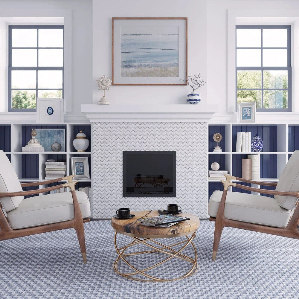 Apollo Tile (Sample) Athens White and Gray 4-in x 4-in Polished Marble Chevron Marble Look Floor and Wall Tile