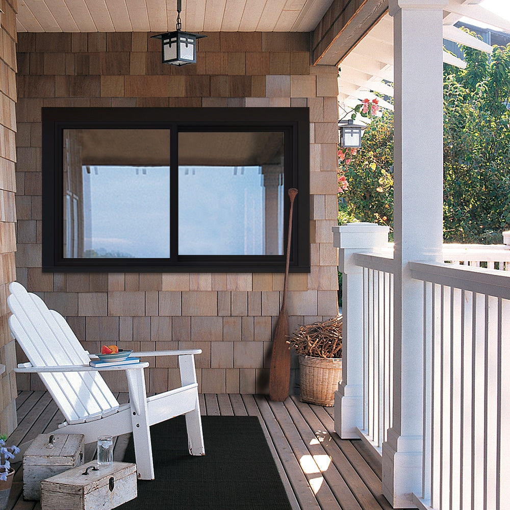 JELD-WEN FiniShield V-4500 59-1/2-in x 35-1/2-in x 3-in Jamb Right-Operable Vinyl Black Sliding Window, Full Screen Included