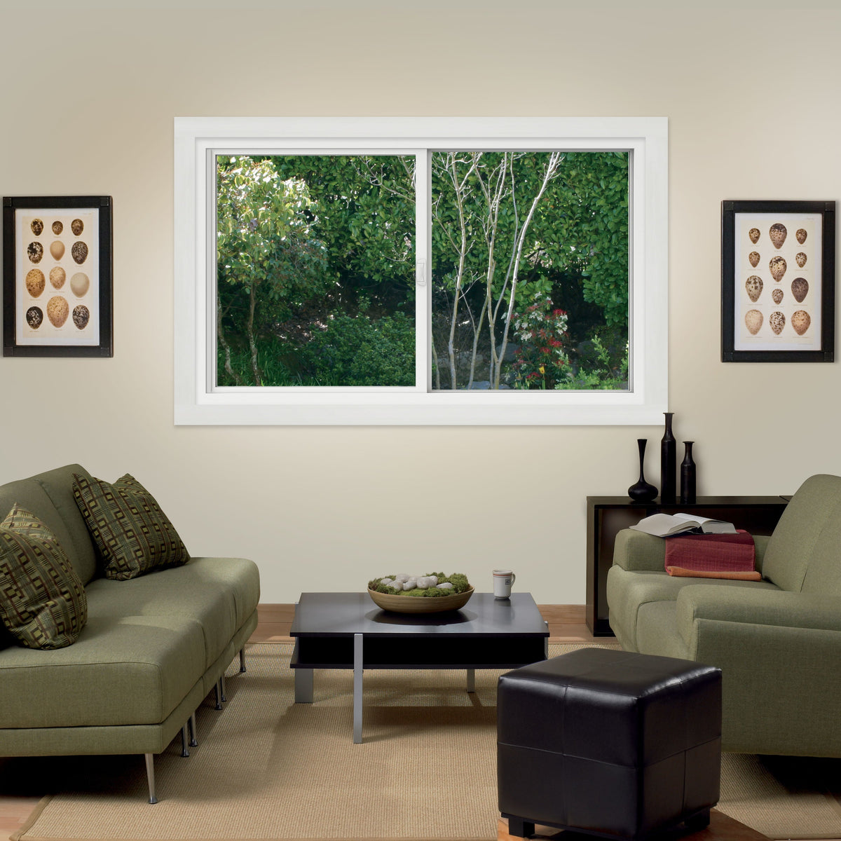 JELD-WEN FiniShield V-4500 59-1/2-in x 35-1/2-in x 3-in Jamb Right-Operable Vinyl Black Sliding Window, Full Screen Included