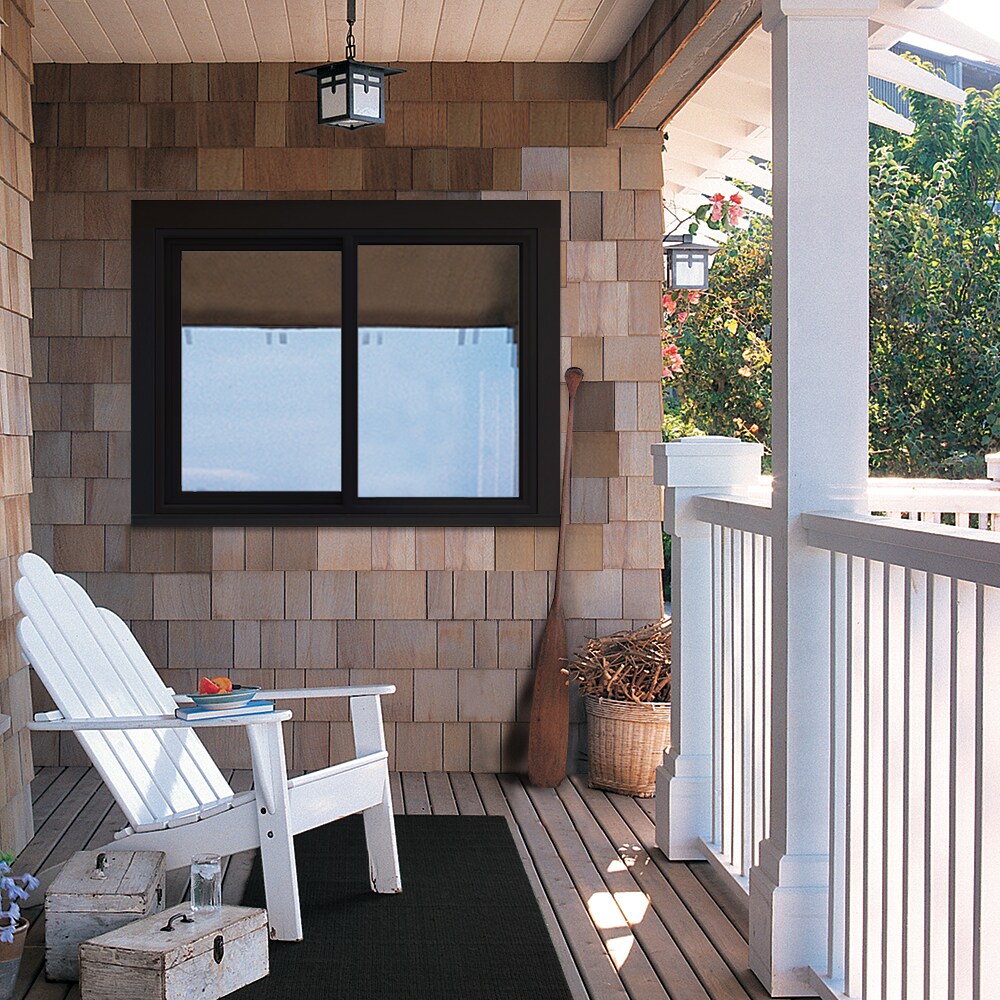JELD-WEN FiniShield V-4500 47-1/2-in x 35-1/2-in x 3-in Jamb Left-Operable Black Exterior/White Interior Vinyl Sliding Window, Full Screen Included