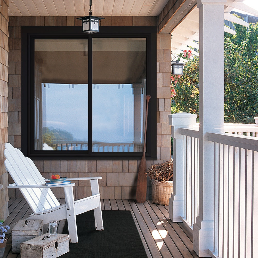 JELD-WEN FiniShield V-4500 59-1/2-in x 59-1/2-in x 3-in Jamb Left-Operable Vinyl Black Sliding Window, Full Screen Included