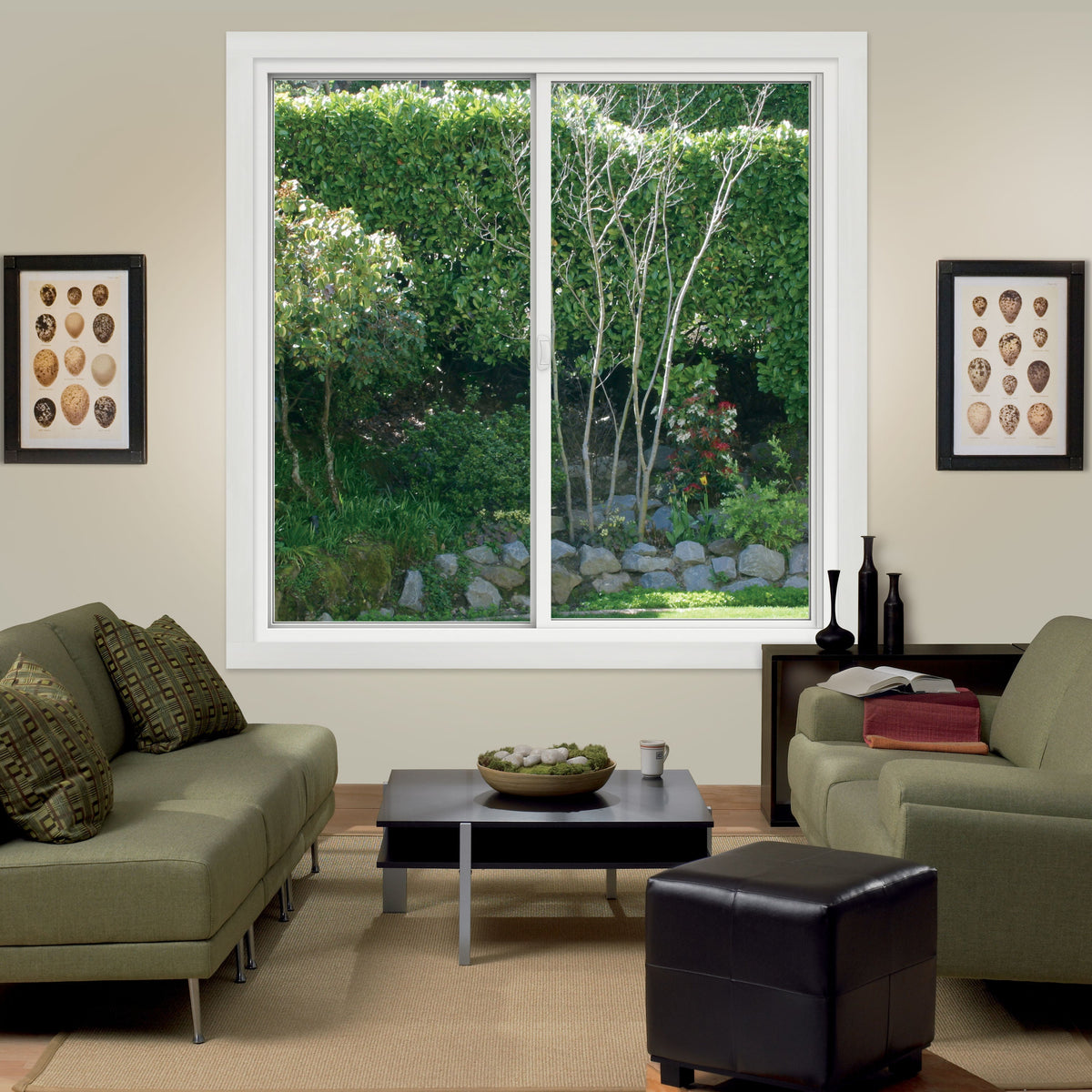 JELD-WEN FiniShield V-4500 59-1/2-in x 59-1/2-in x 3-in Jamb Left-Operable Vinyl Black Sliding Window, Full Screen Included