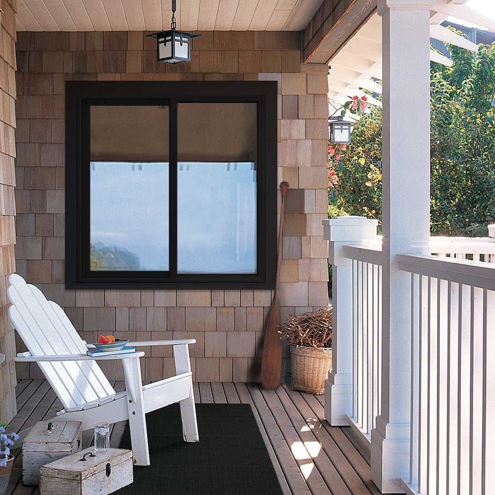 JELD-WEN FiniShield V-4500 59-1/2-in x 47-1/2-in x 3-in Jamb Left-Operable Vinyl Black Sliding Window, Full Screen Included