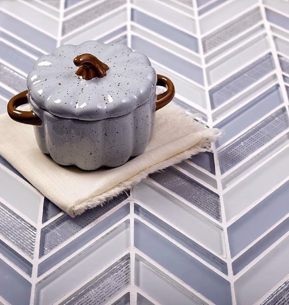 Apollo Tile (Sample) Glacier Blue and White 4-in x 4-in Multi-finish Glass Chevron Mosaic Floor and Wall Tile