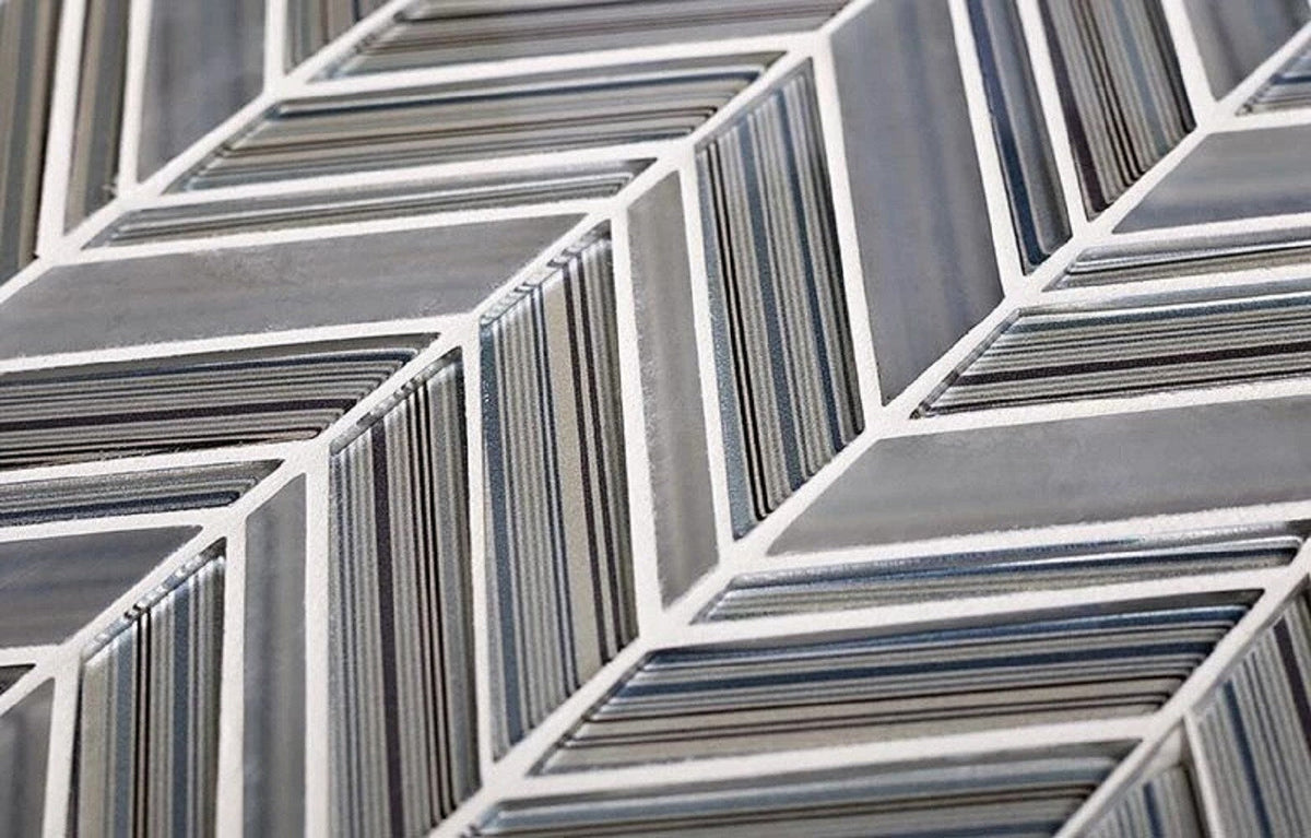 Apollo Tile (Sample) Glacier Blue and Gray 4-in x 4-in Polished Glass Chevron Mosaic Floor and Wall Tile