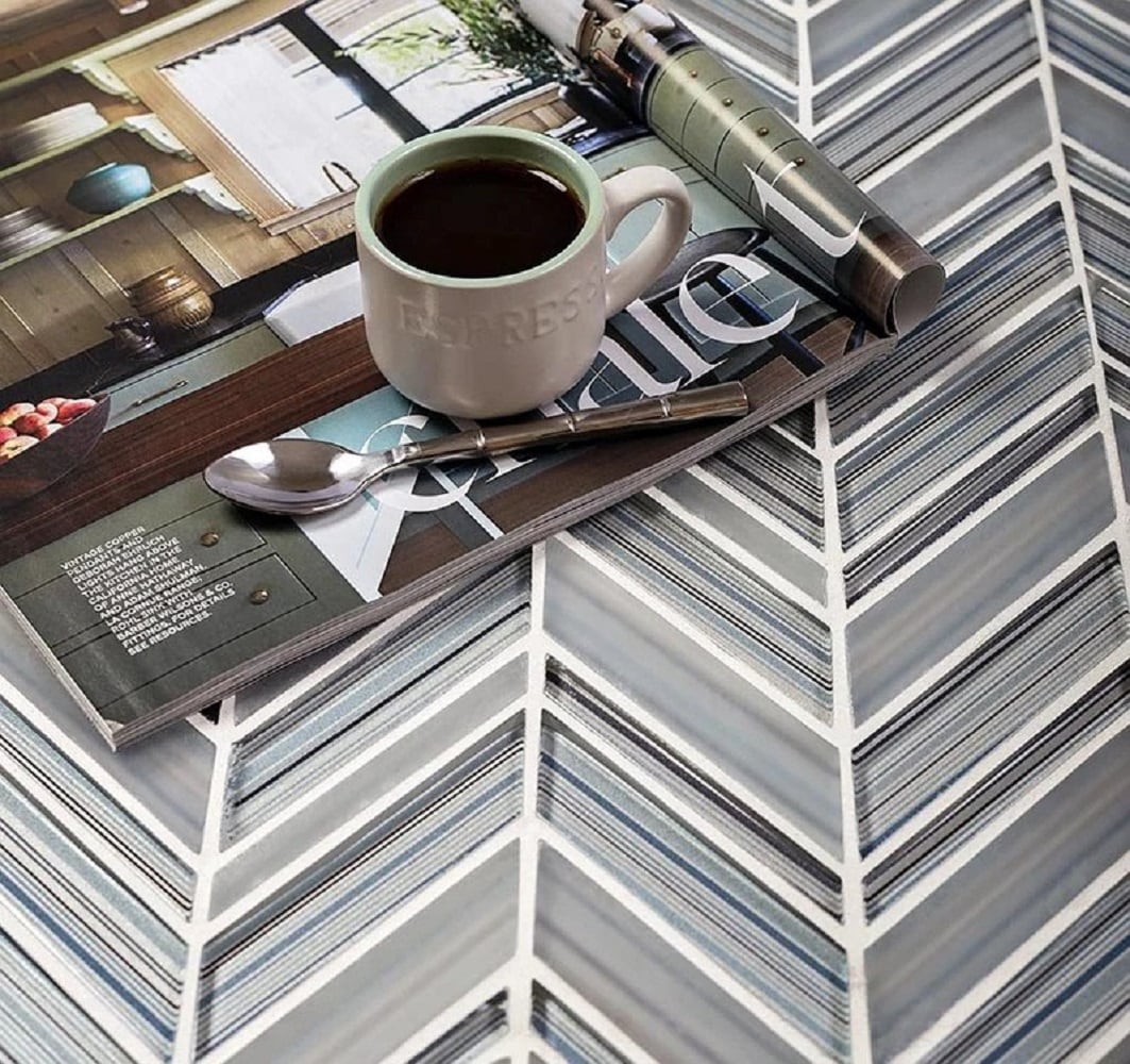 Apollo Tile (Sample) Glacier Blue and Gray 4-in x 4-in Polished Glass Chevron Mosaic Floor and Wall Tile