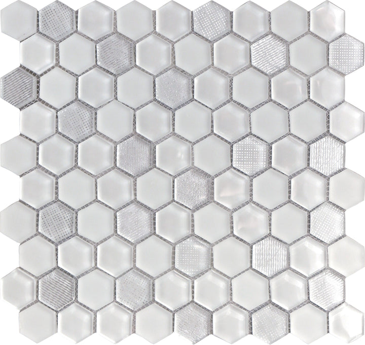 Apollo Tile (Sample) Glacier White and Gray 4-in x 4-in Polished Glass Honeycomb Mosaic Floor and Wall Tile