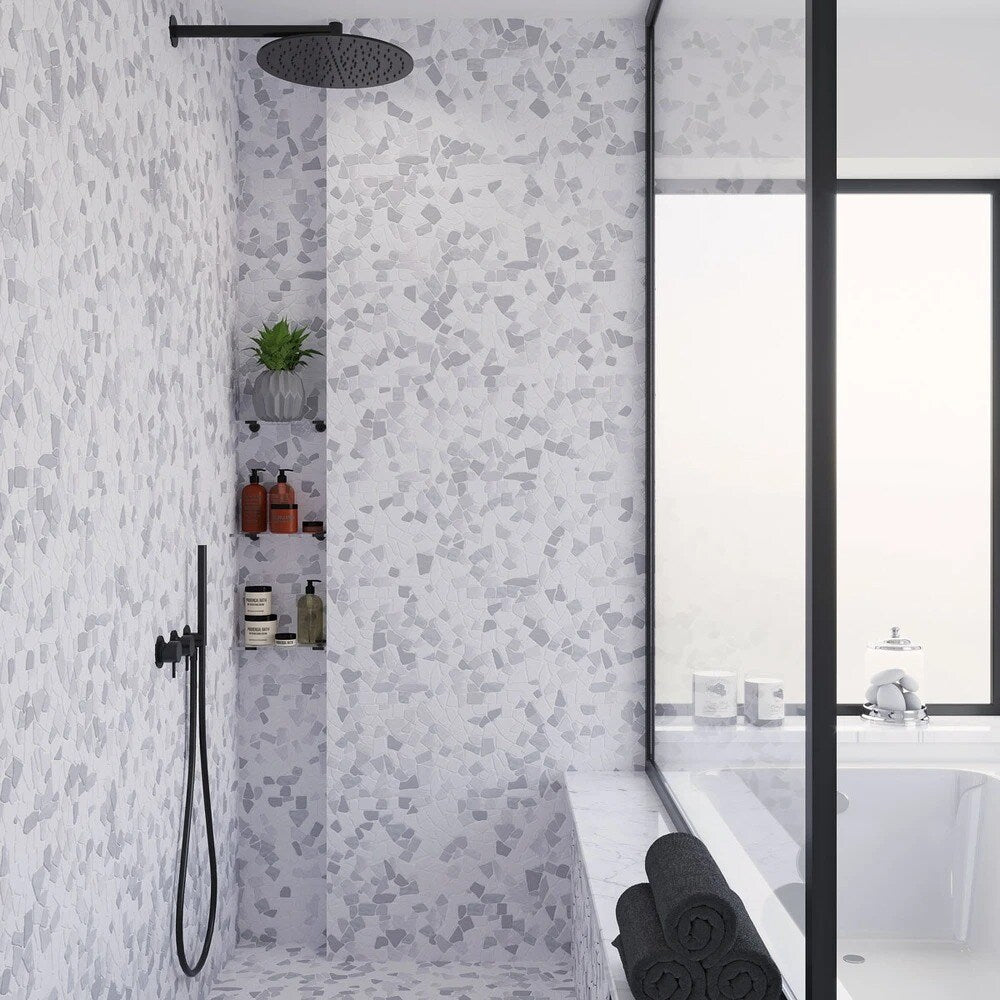 Apollo Tile (Sample) Athens White and Gray 4-in x 4-in Polished Marble Pebble Mosaic Floor and Wall Tile