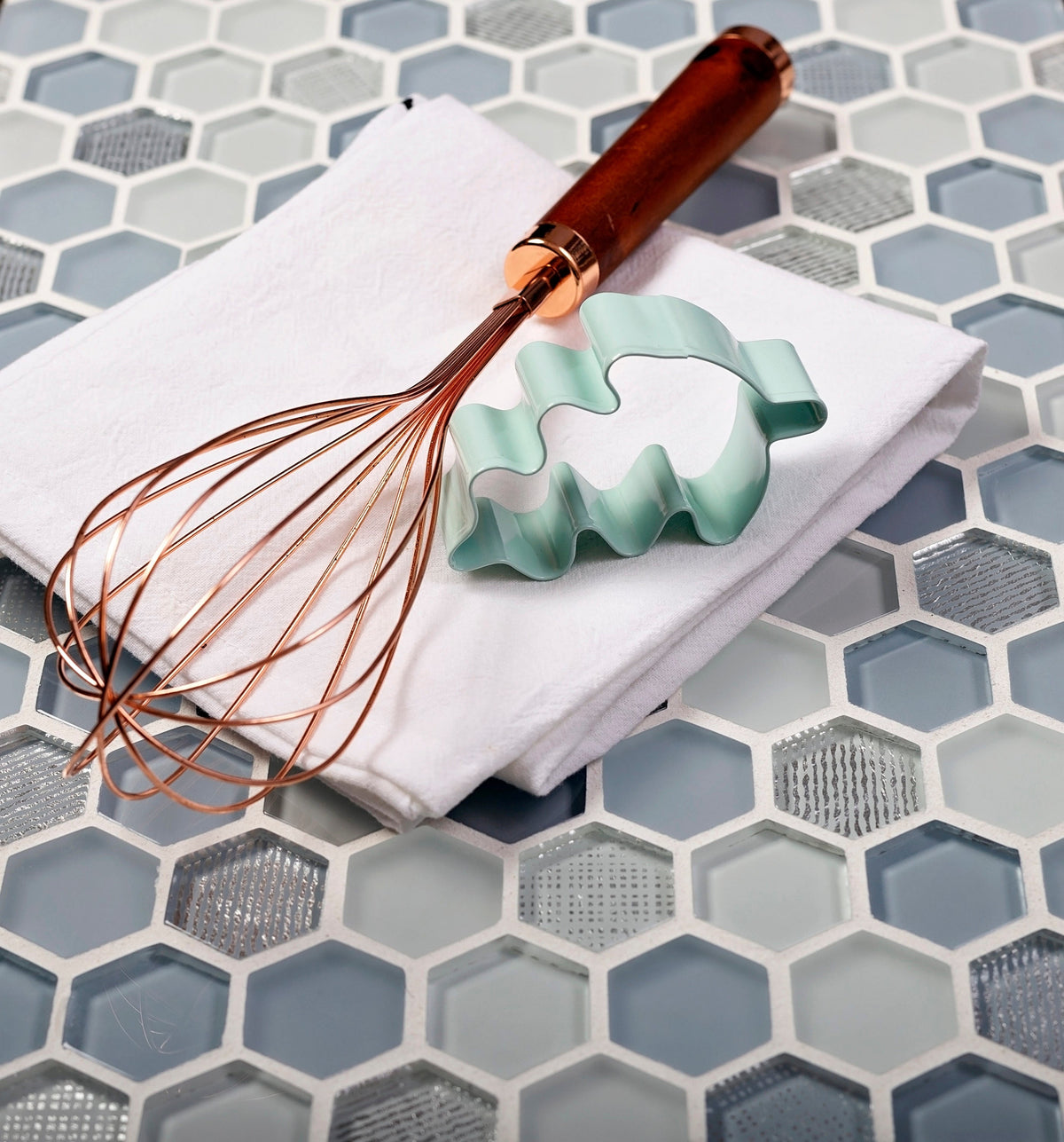 Apollo Tile (Sample) Glacier Blue 4-in x 4-in Polished Glass Honeycomb Mosaic Floor and Wall Tile