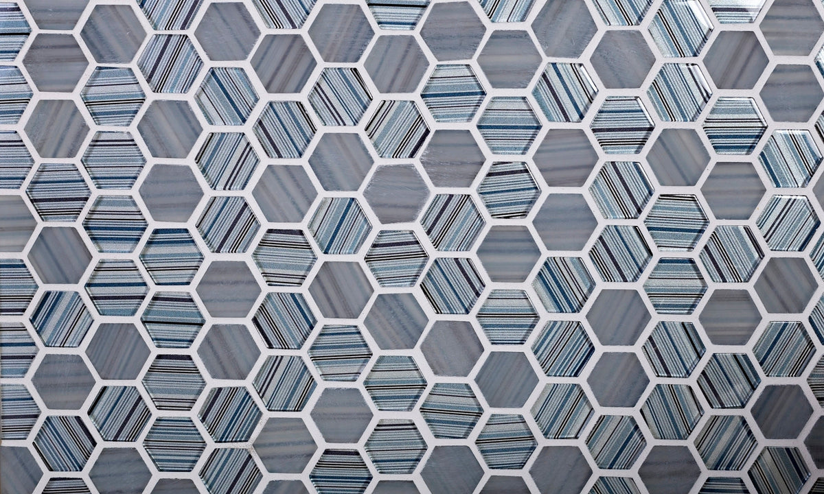 Apollo Tile (Sample) Glacier Blue and Gray 4-in x 4-in Polished Glass Honeycomb Mosaic Floor and Wall Tile