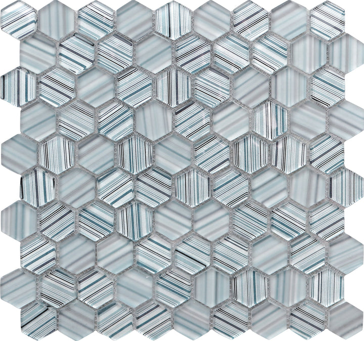 Apollo Tile (Sample) Glacier Blue and Gray 4-in x 4-in Polished Glass Honeycomb Mosaic Floor and Wall Tile