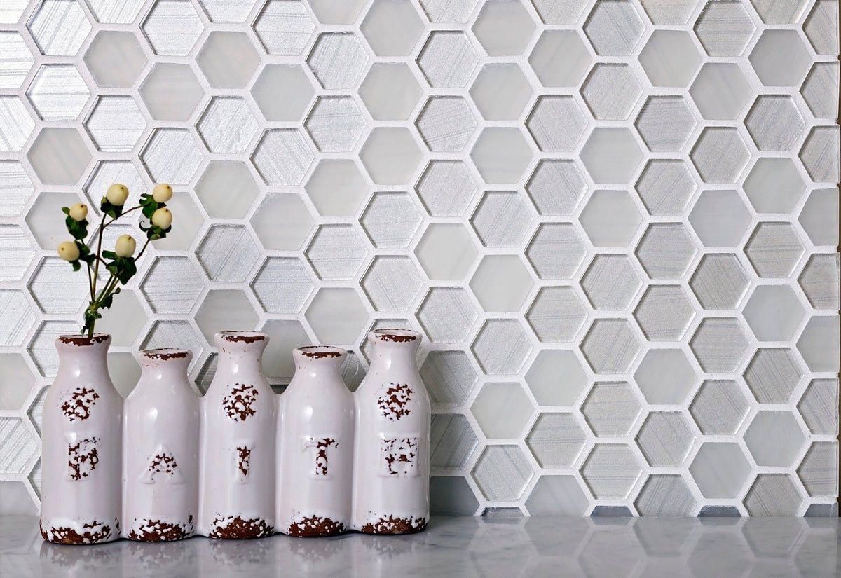Apollo Tile (Sample) Glacier Pearl White 4-in x 4-in Polished Glass Honeycomb Mosaic Floor and Wall Tile