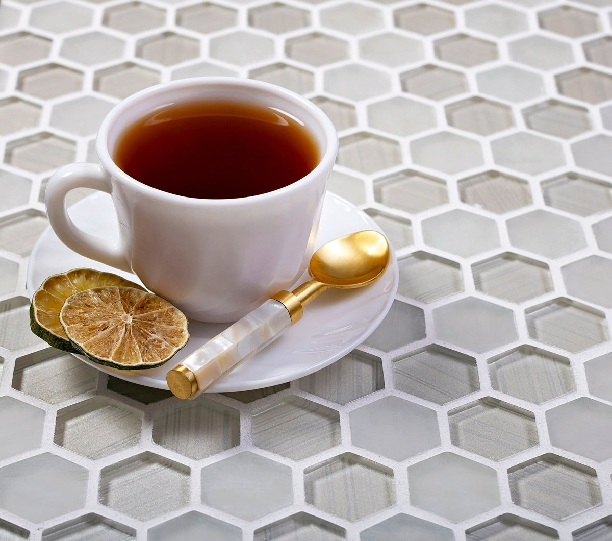 Apollo Tile (Sample) Glacier Pearl White 4-in x 4-in Polished Glass Honeycomb Mosaic Floor and Wall Tile