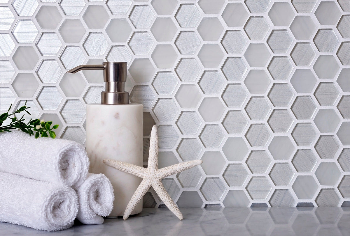 Apollo Tile (Sample) Glacier Pearl White 4-in x 4-in Polished Glass Honeycomb Mosaic Floor and Wall Tile