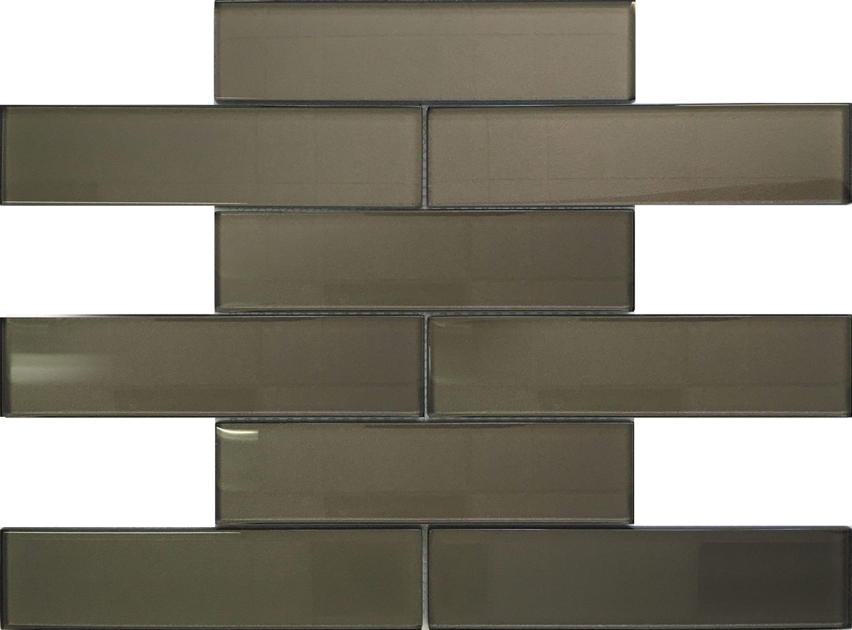 Apollo Tile (Sample) Cosmos Ash Gray 4-in x 4-in Glossy Glass Brick Mosaic Wall Tile