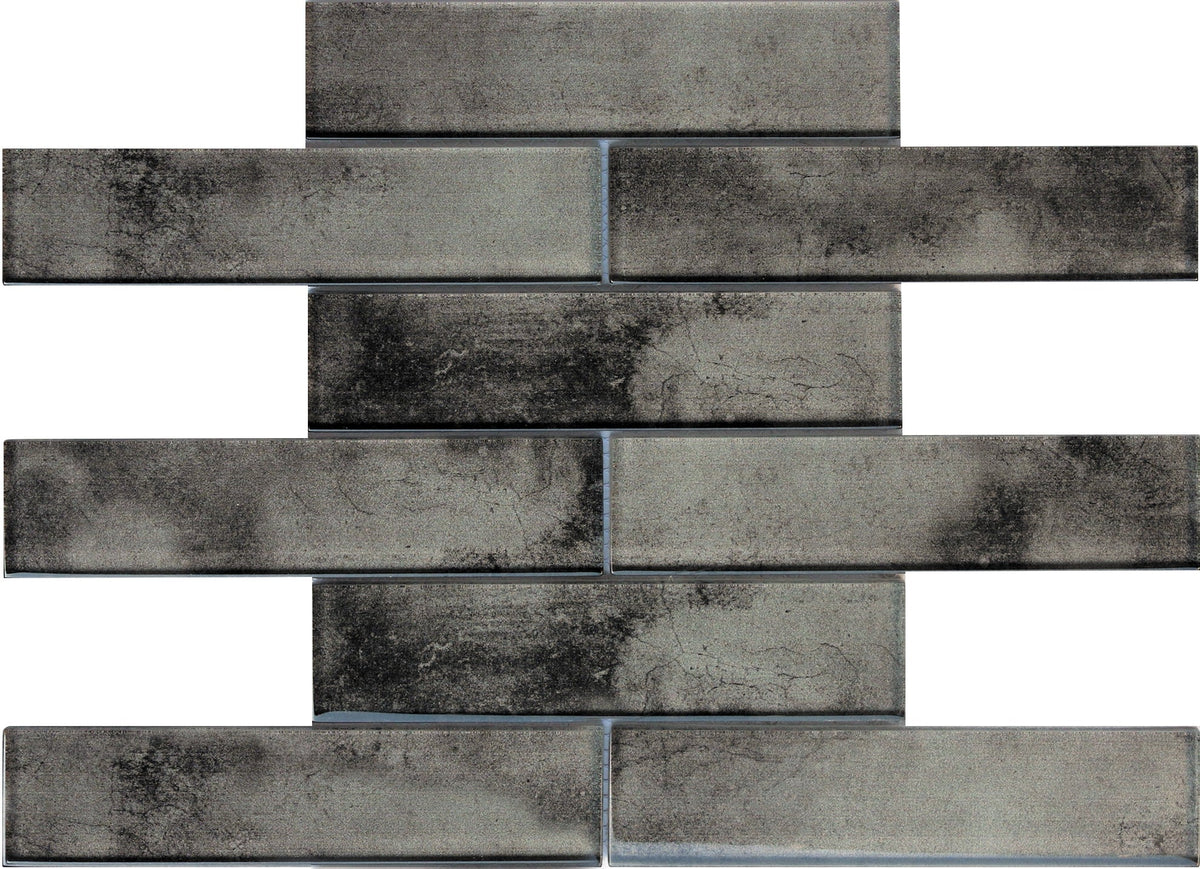 Apollo Tile (Sample) Cosmos Dark Gray 4-in x 4-in Glossy Glass Brick Mosaic Wall Tile