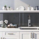 Apollo Tile Colorway Black 12-in x 12-in Glossy Glass Penny Round Floor and Wall Tile (5-sq. ft/ Carton)