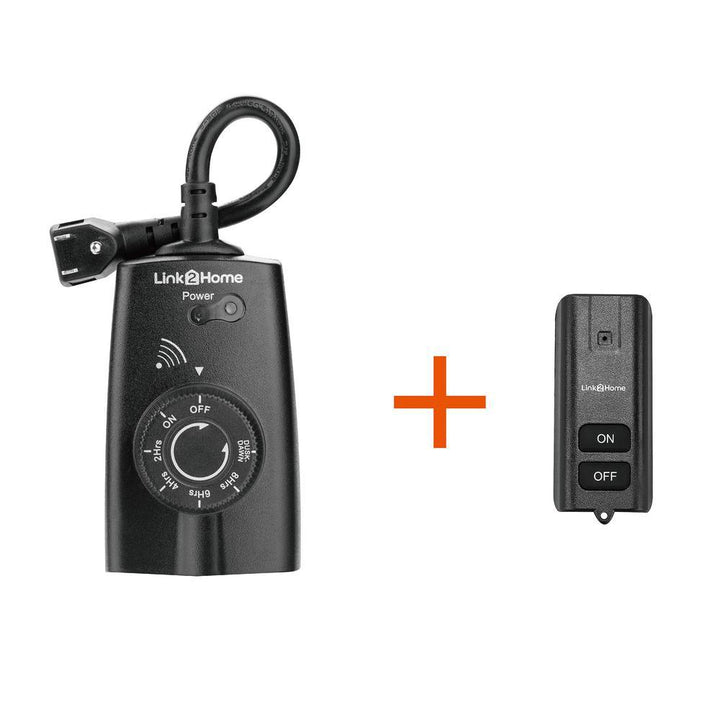 15 Amp Outdoor Plug-In Mechanical Dusk to Dawn Countdown Timer with 2 Grounded Outlets and 1 Remote, Black - Super Arbor