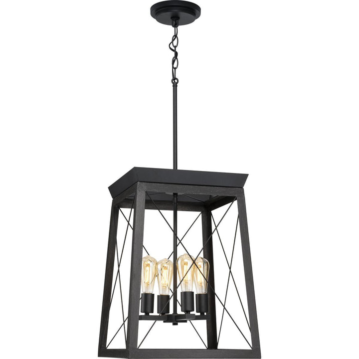 Progress Lighting Briarwood 4-Light Textured Black Farmhouse Rectangle Medium Hanging Pendant Light