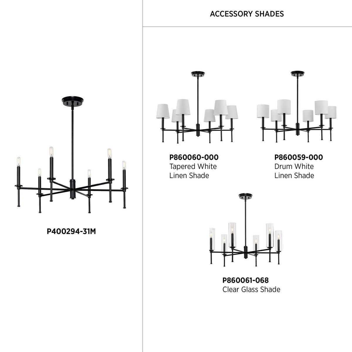 Progress Lighting Elara 6-Light Matte Black Transitional Chandelier