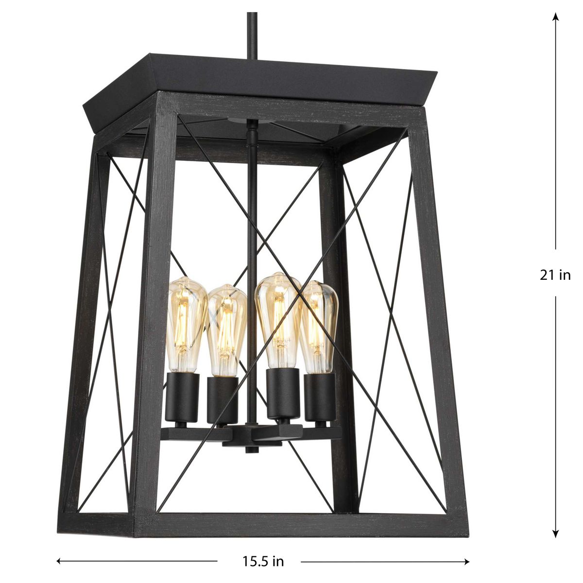 Progress Lighting Briarwood 4-Light Textured Black Farmhouse Rectangle Medium Hanging Pendant Light