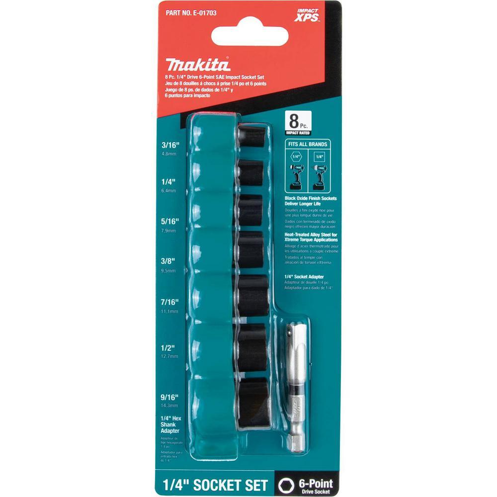 ImpactXPS 1/4 in. Drive 6-Point SAE Impact Socket Set with Standard Socket Adapter (8-Piece) - Super Arbor