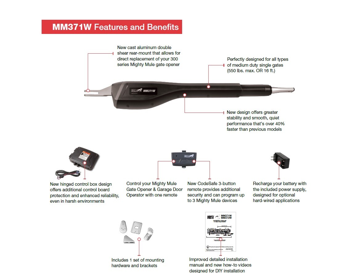 Mighty Mule 16-ft Single Swing Universal Battery Driveway Gate Opener Kit (Solar Compatible)