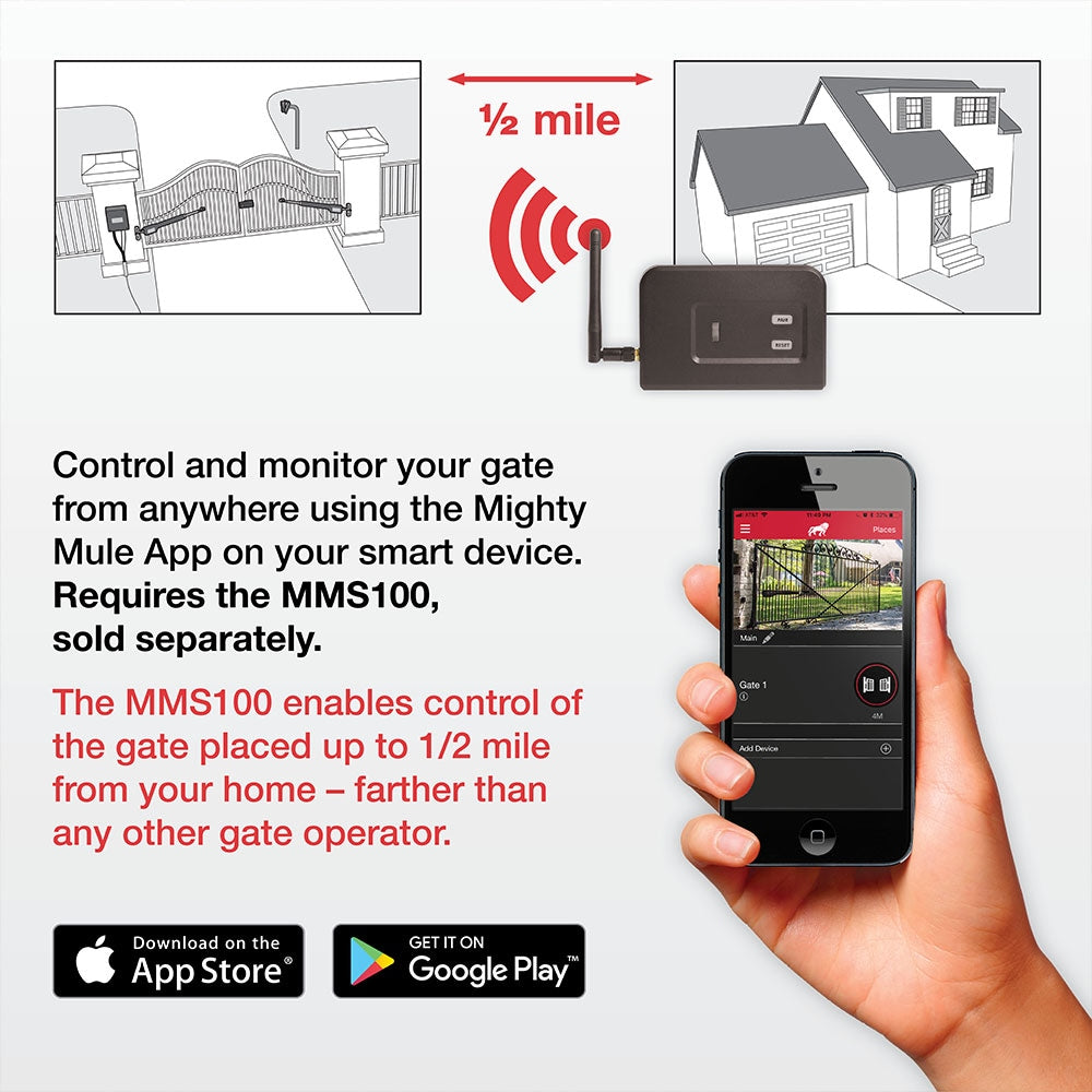 Mighty Mule 18-ft Single Swing Universal Battery Driveway Gate Opener Kit (Solar Compatible)