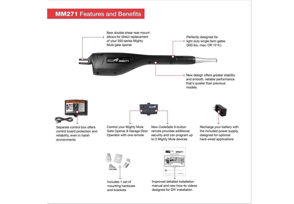 Mighty Mule 12-ft Single Swing Universal Battery Driveway Gate Opener Kit (Solar Compatible)