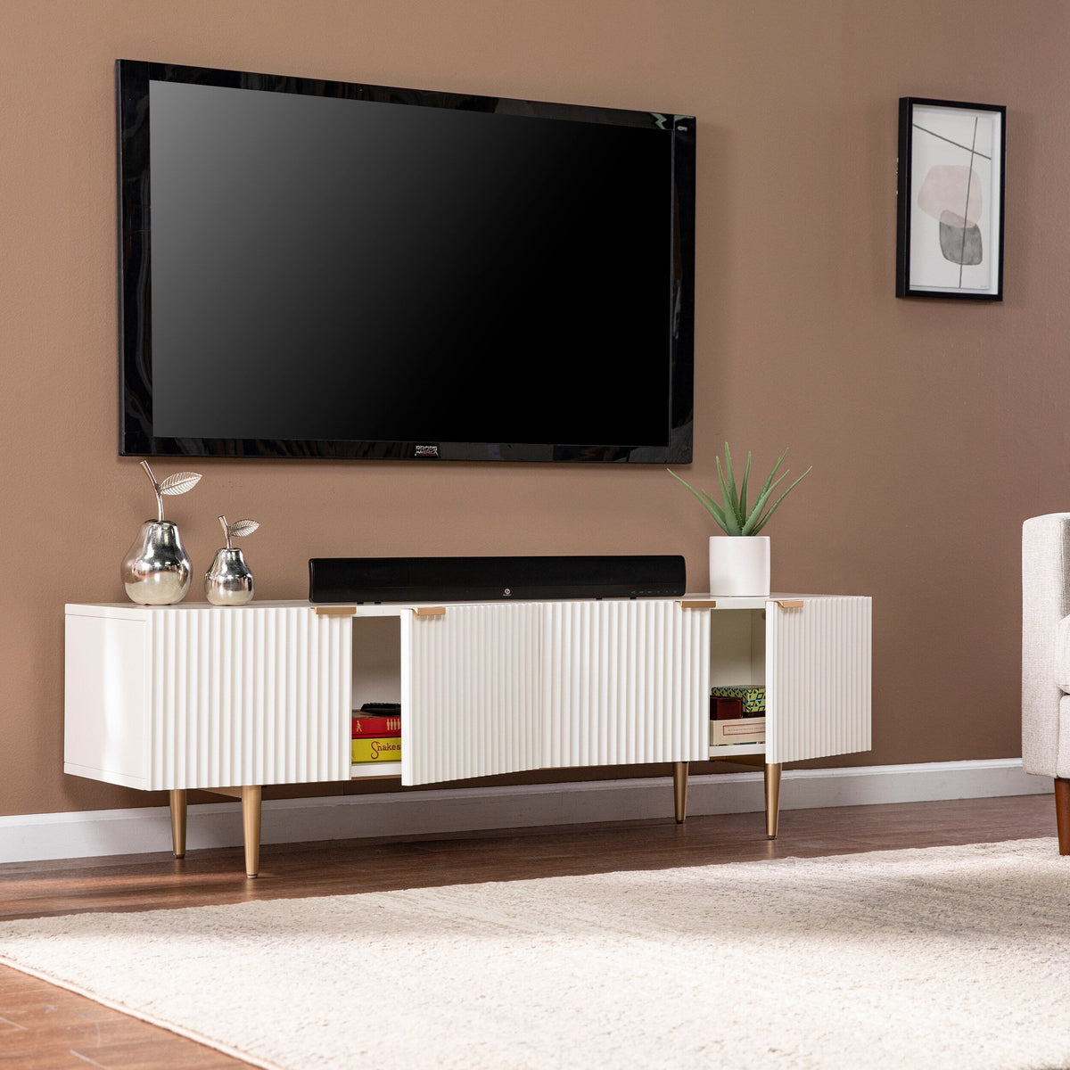 Boston Loft Furnishings Mesu White and Gold Contemporary/Modern Composite Media Cabinet