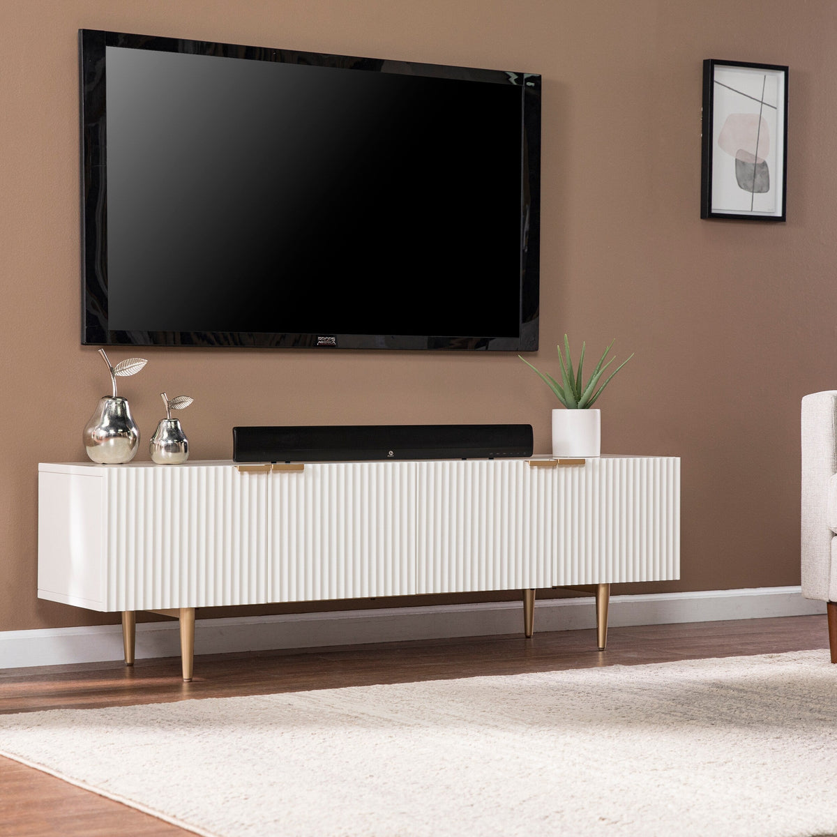 Boston Loft Furnishings Mesu White and Gold Contemporary/Modern Composite Media Cabinet