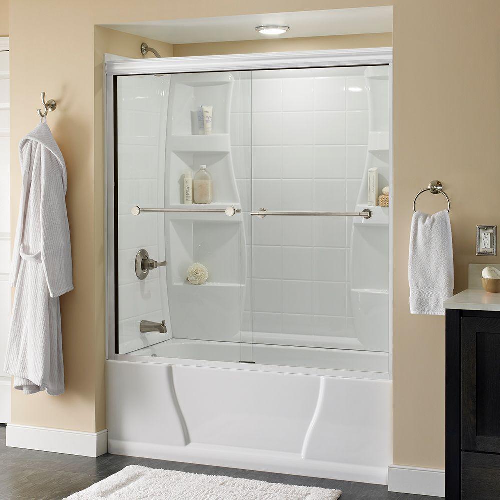 Lyndall 60 in. x 58-1/8 in. Semi-Frameless Traditional Sliding Bathtub Door in Nickel with Tranquility Glass - Super Arbor