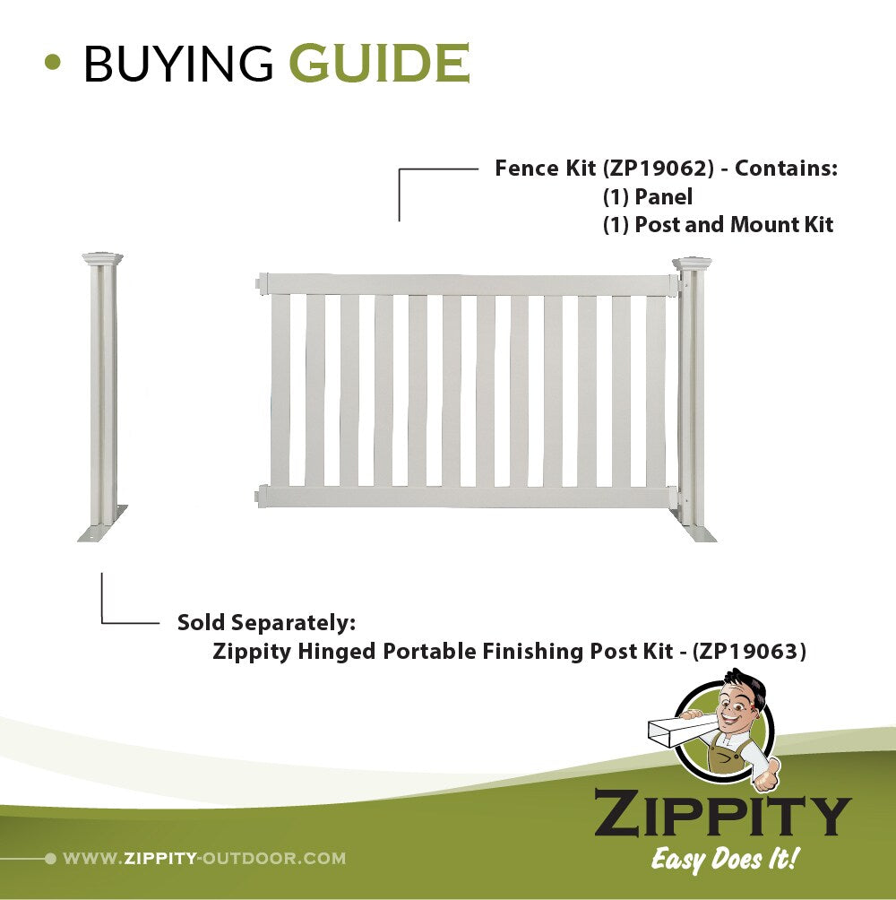 Zippity Outdoor Products Davidson Hinged Portable Event 3-ft H x 5.5-ft W White Vinyl Flat-top Fence Panel No Dig (Unassembled)