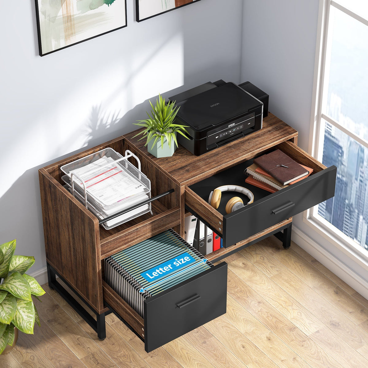 Tribesigns Brown/Black 2-Drawer 39.4-in File Cabinet