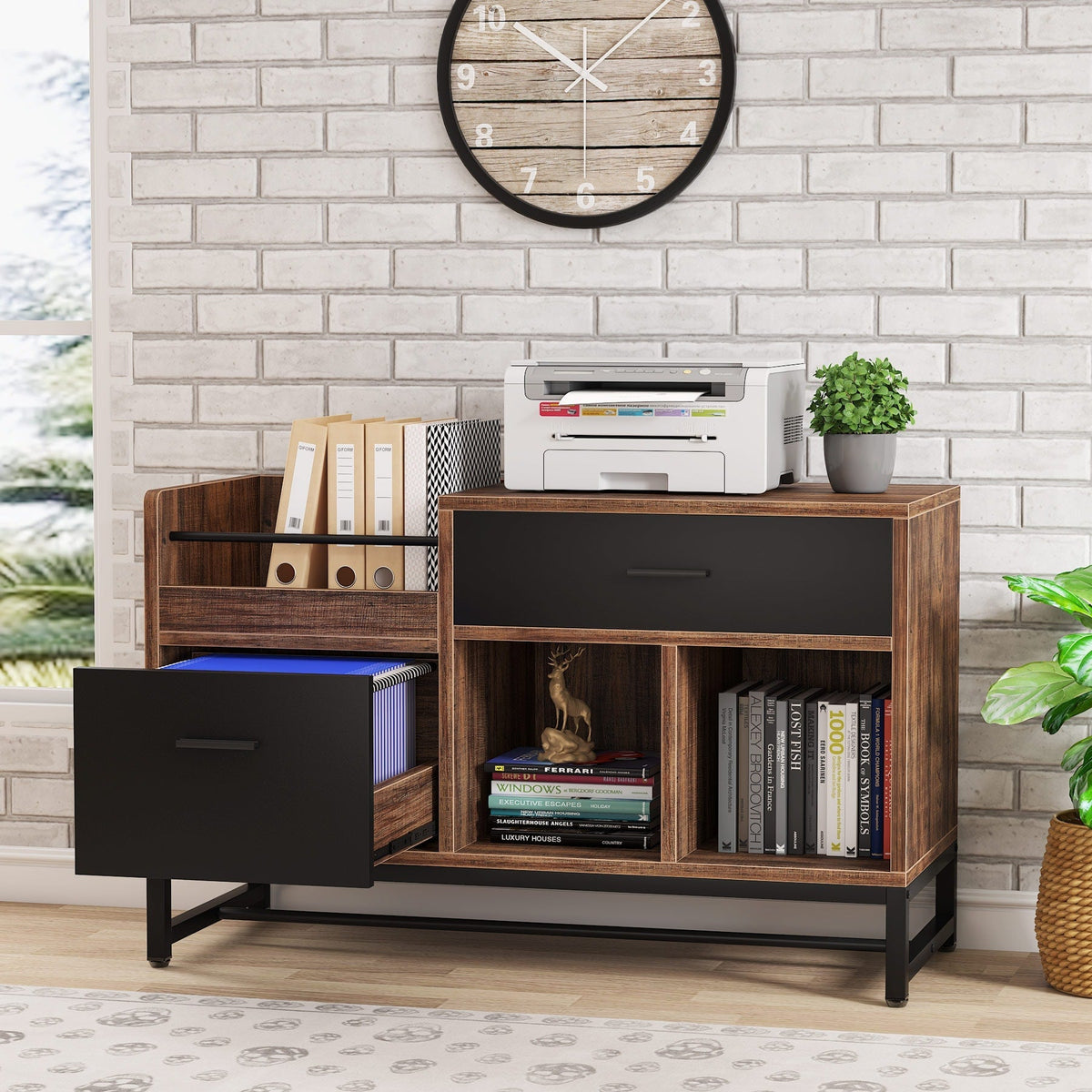 Tribesigns Brown/Black 2-Drawer 39.4-in File Cabinet